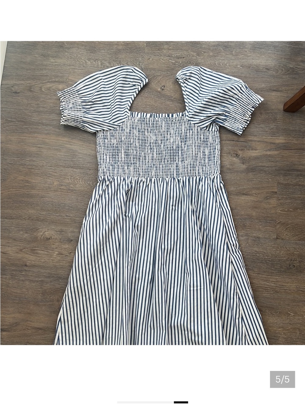 Draper James Striped Smocked Midi Dress in Navy and White